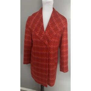 Cabi Sloan Red Pink Wool Blend Tweed Coat Sz S Snap Close Dbl Breasted Pea Coat